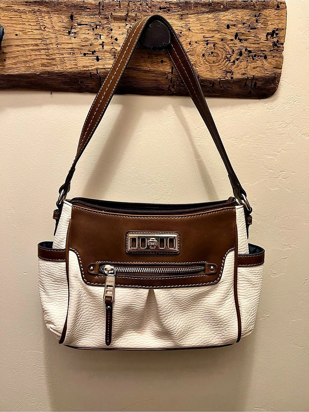 Chaps Shoulder Bag in White & Brown Like New